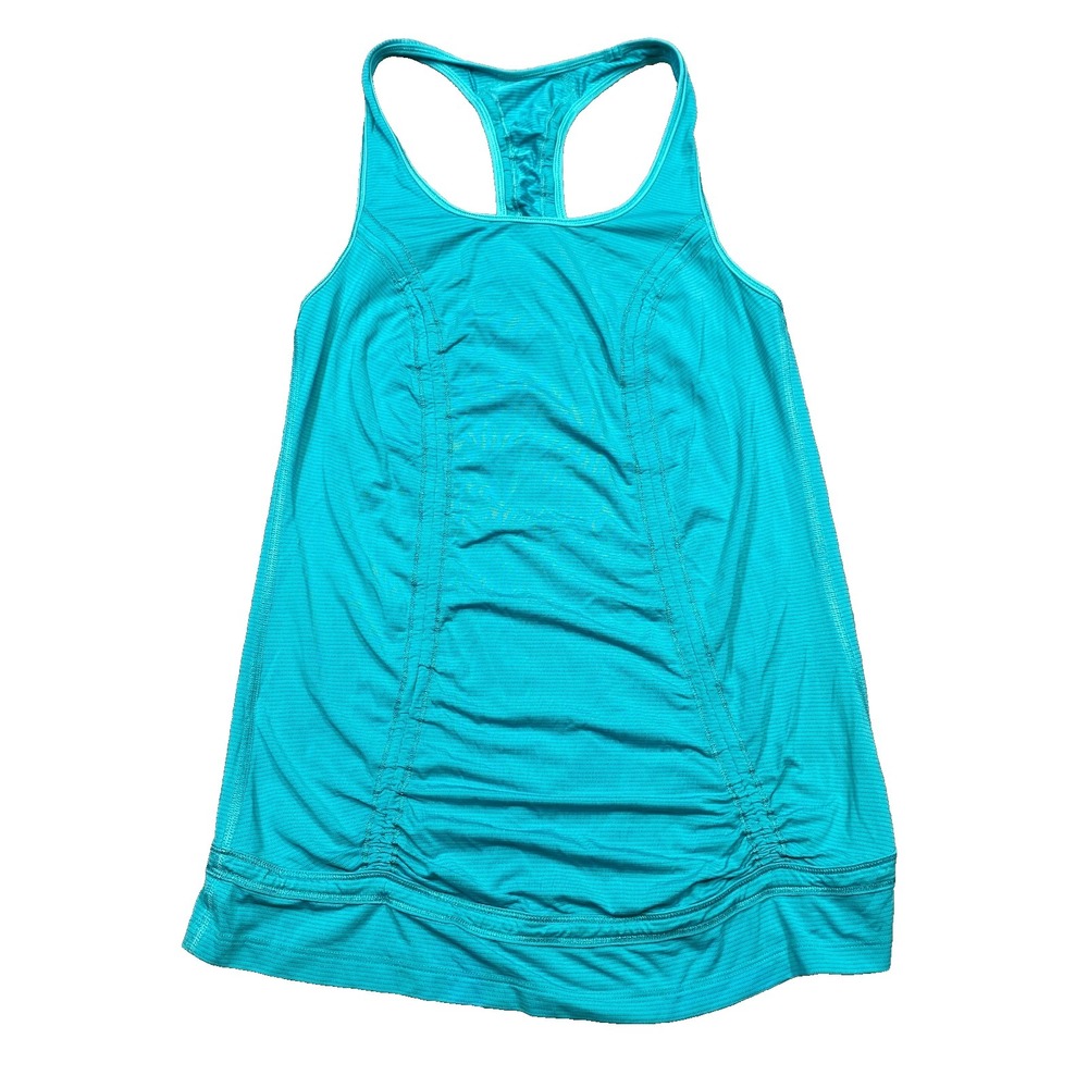 Lululemon Top‎ Women's 4 Racerback Turquoise Ruched Inside Pocket Yoga Pilates